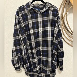 Polo by Ralph Lauren Men's Black and Blue Checkered Shirt